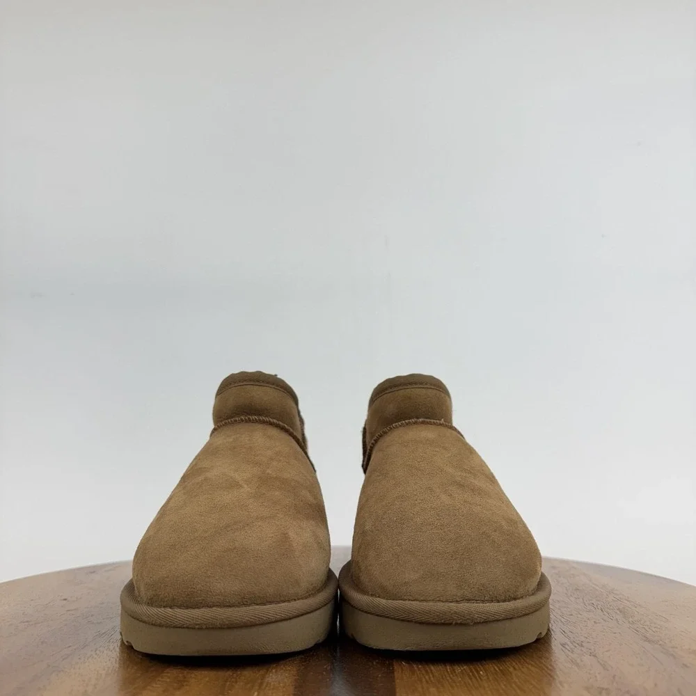 Womens Ugg Classic Ultra Mini Tan Shearling Lined Comfort Boots Size 7 M GUC - Picture 3 of 9
